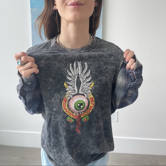 LF One of a kind Santana Cruz T shirt w flannel sleeves - Picture 2 of 2